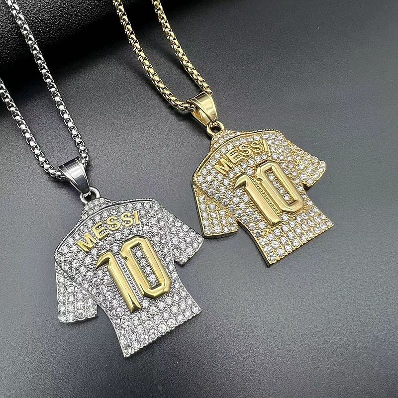 New Hip-hop Hiphop Jewelry Titanium Steel Gold-plated Inlaid Zircon Football MESSI10 Jersey Pendant