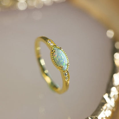 Opal White Zircon S925 Gold Ring