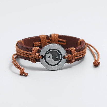 Retro Simple Hand-woven Yin Yang Tai Chi Gossip Cowhide Bracelet