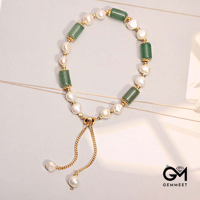 Green Aventurine With Pearl Gemstone Bracelet