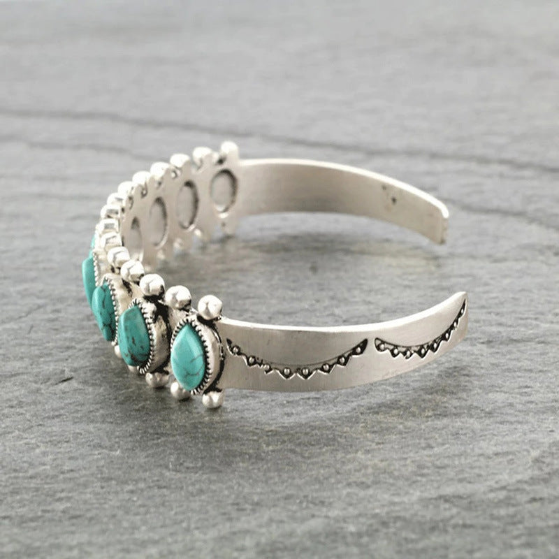 Ethnic Style Metal Inlay Turquoise Women's Bracelet