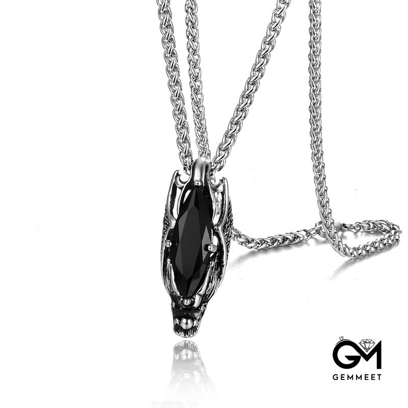 Stainless Steel Feathered Zircon Pendant Necklace