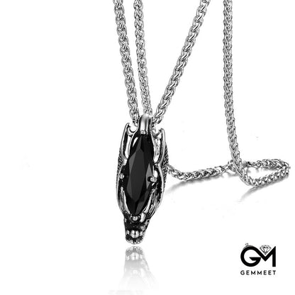 Stainless Steel Feathered Zircon Pendant Necklace