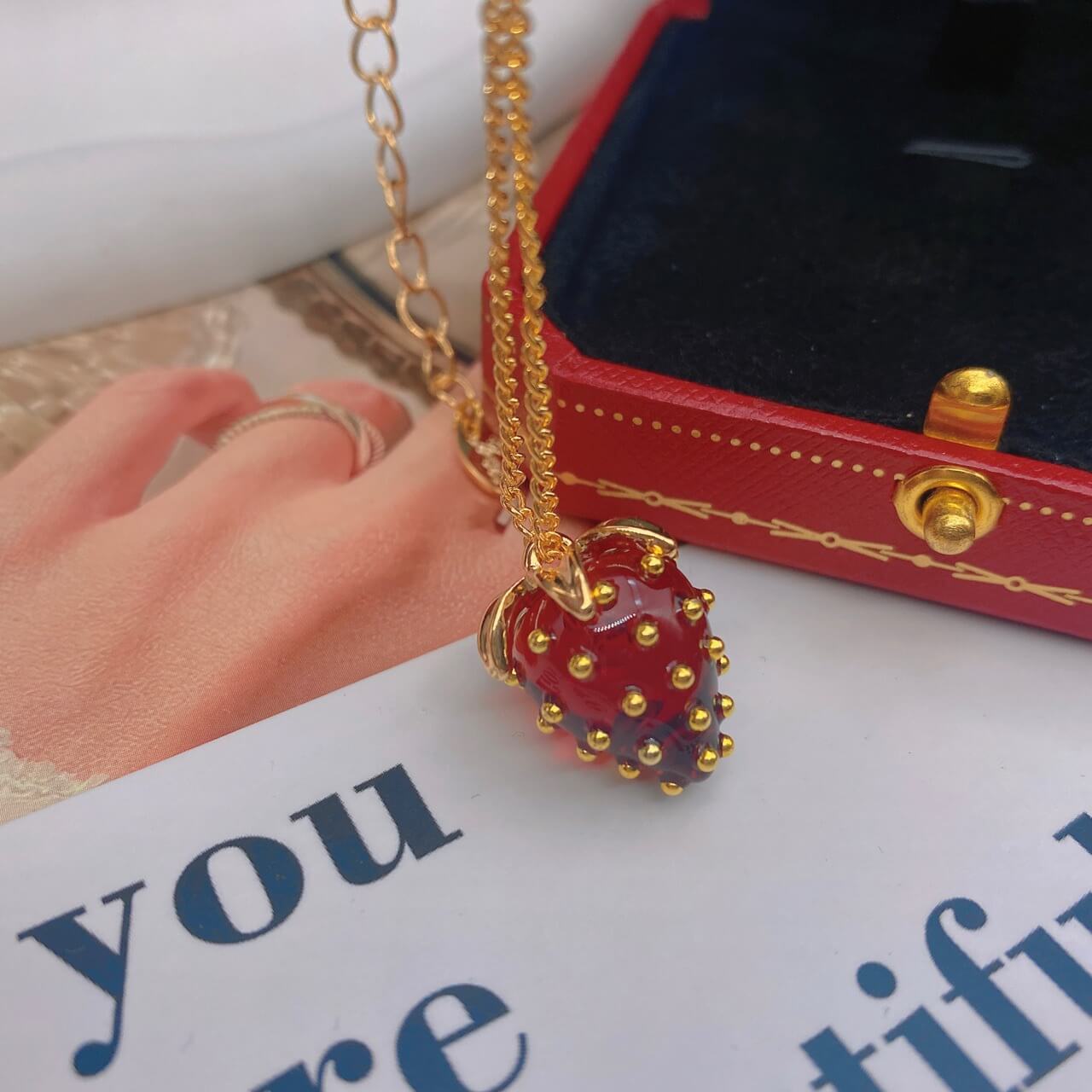 Beautiful Three-dimensional Red Strawberry Necklace