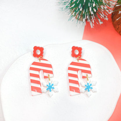 Christmas Earrings Ornament Plaid Geometric Snowman Stud Earrings