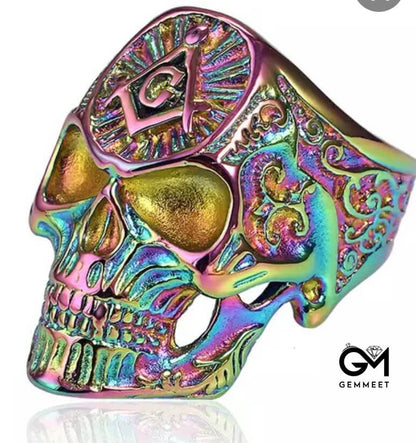 Stainless Steel Colorful AG Skull Ring