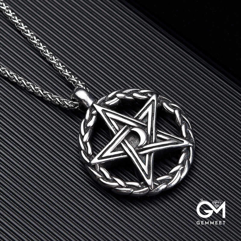 Stainless Steel Pentagram Moon Necklace