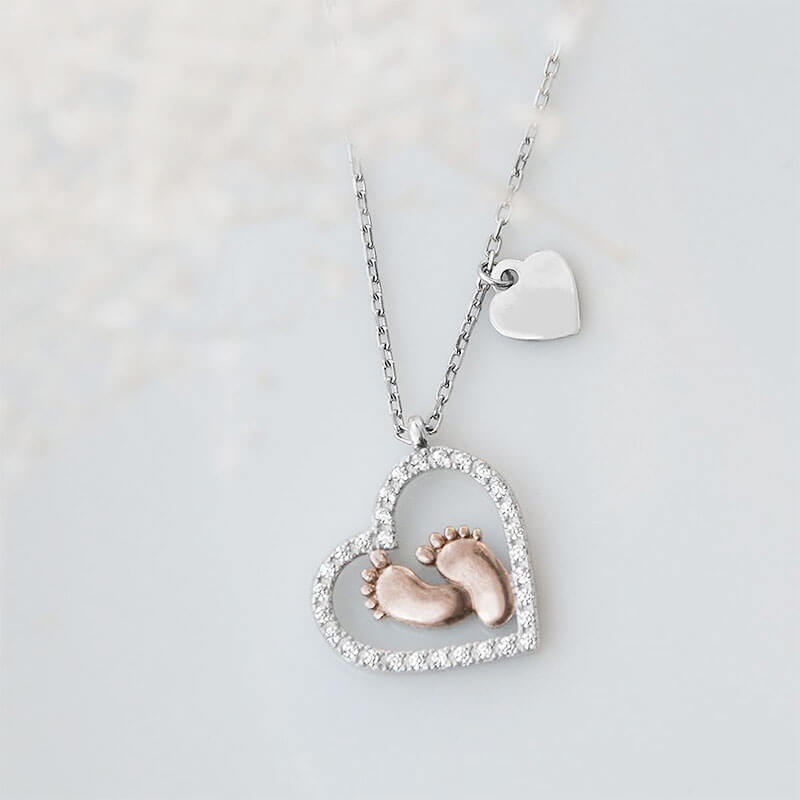 Cute Baby Feet & Hollow Heart Pendant Chain