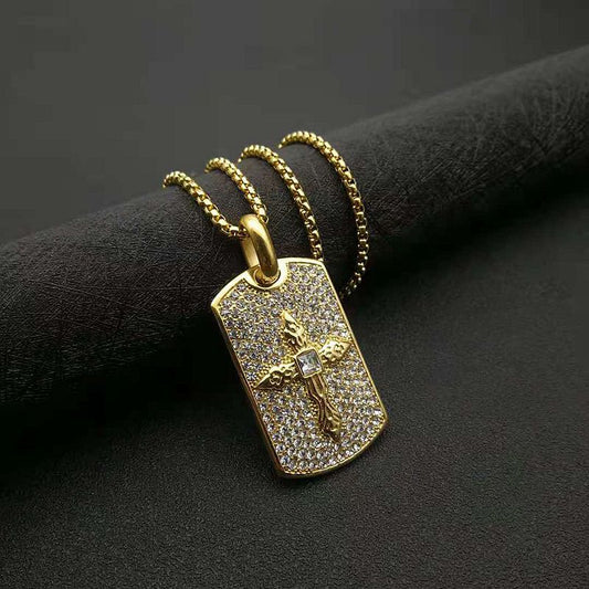 Hip Hop Cross Rectangular Gold Plated Zircon Pendant