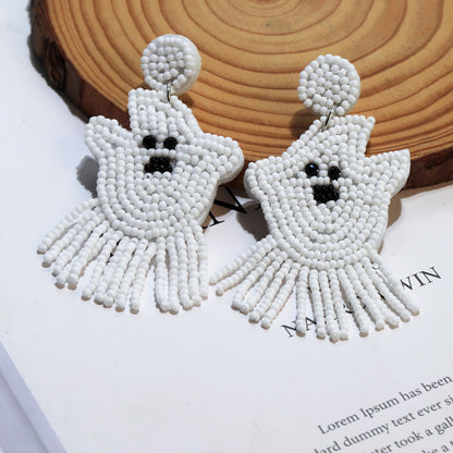 Halloween Cute White Ghost Handmade Rice Bead Earrings