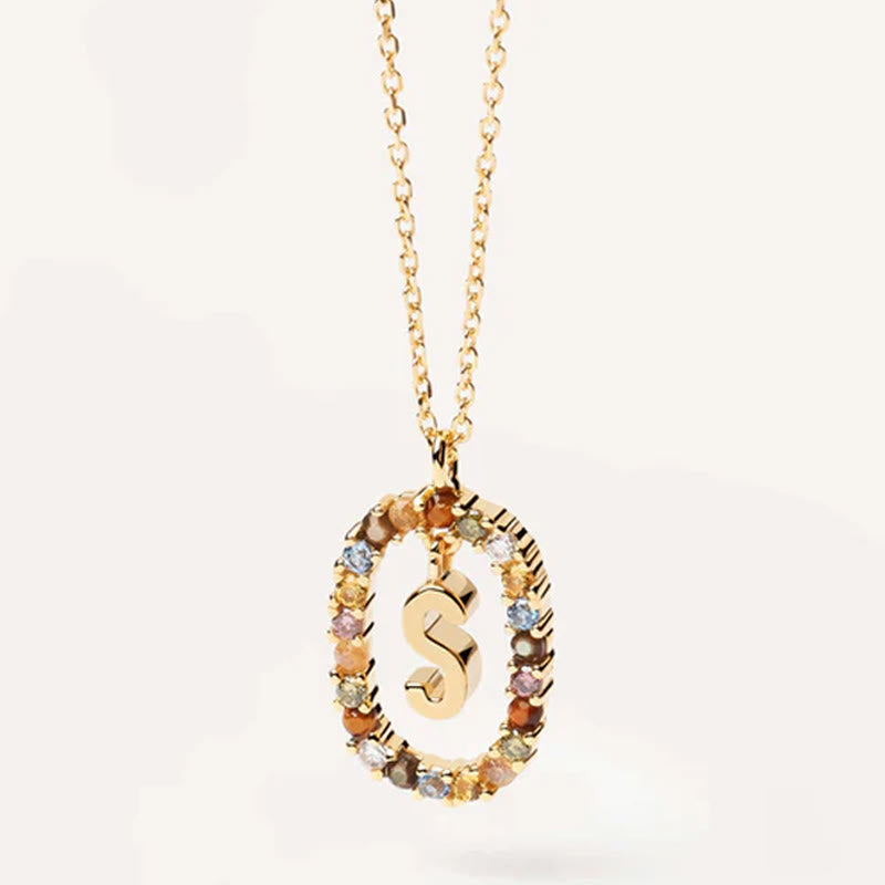 INITIAL LETTER Colourful Zircon Necklace