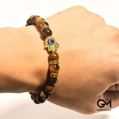 Hamsa Hand Tiger Eye String Bracelet