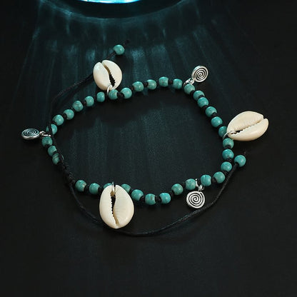 Natural Turquoise Beaded Shell Pendant Bracelet Anklet