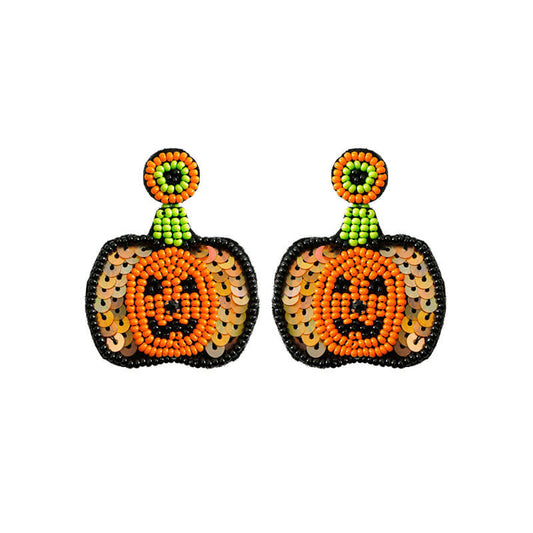 Halloween Punk Style Earrings Hand-woven Exaggerated Sequins Rice Beads Ghost Head Pumpkin Earrings