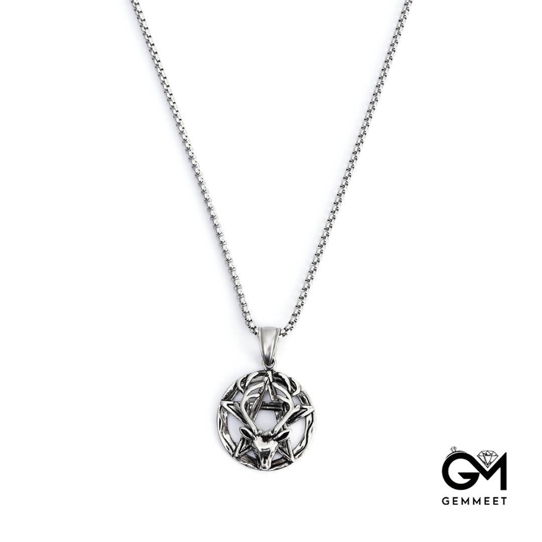 Stainless Steel Five-pointed Star Circular Antler Necklace