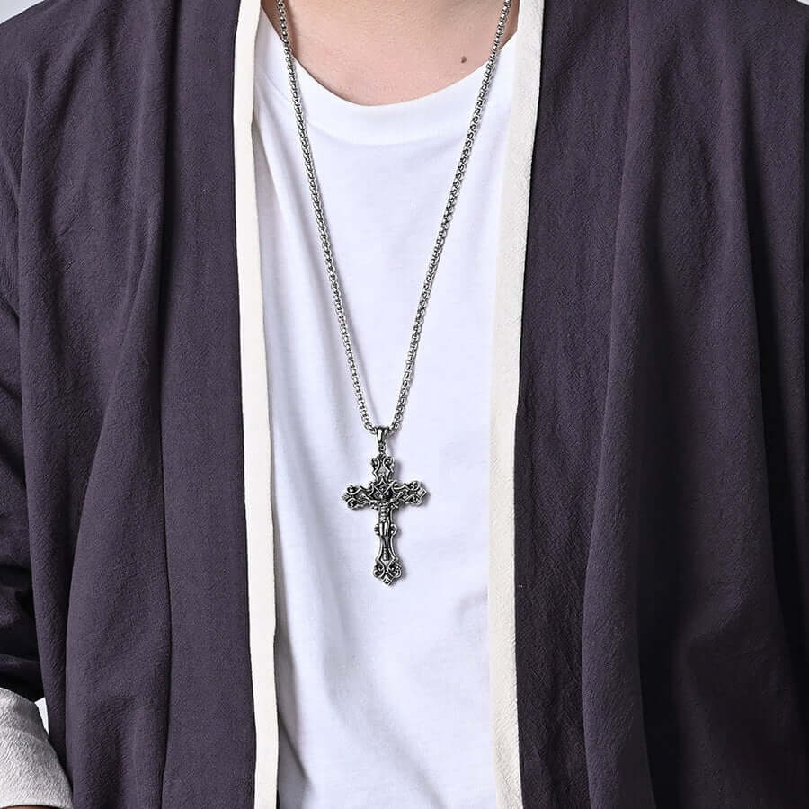 Men's Stainless Steel Gothic Jesus Christ Cross Necklace