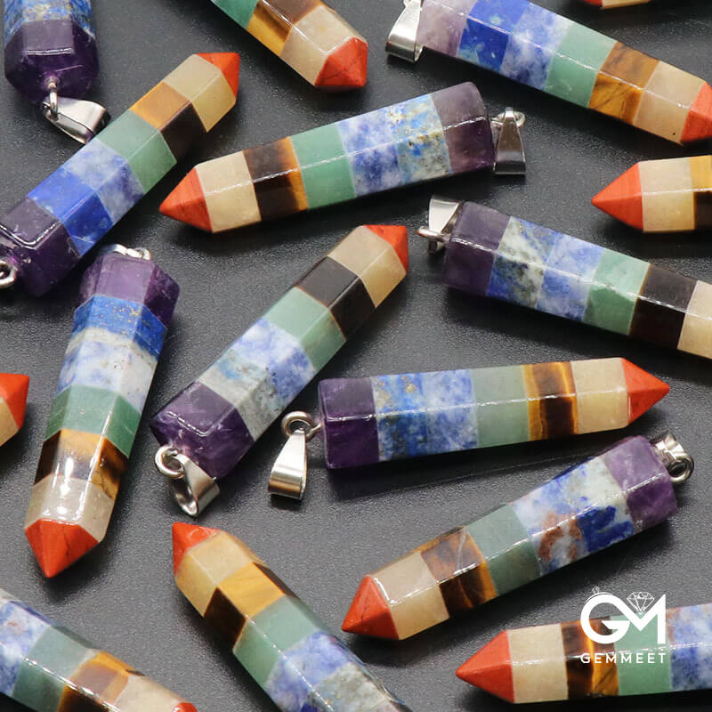 Crystal Colored Stone Mosaic Hexagon Column Pendant