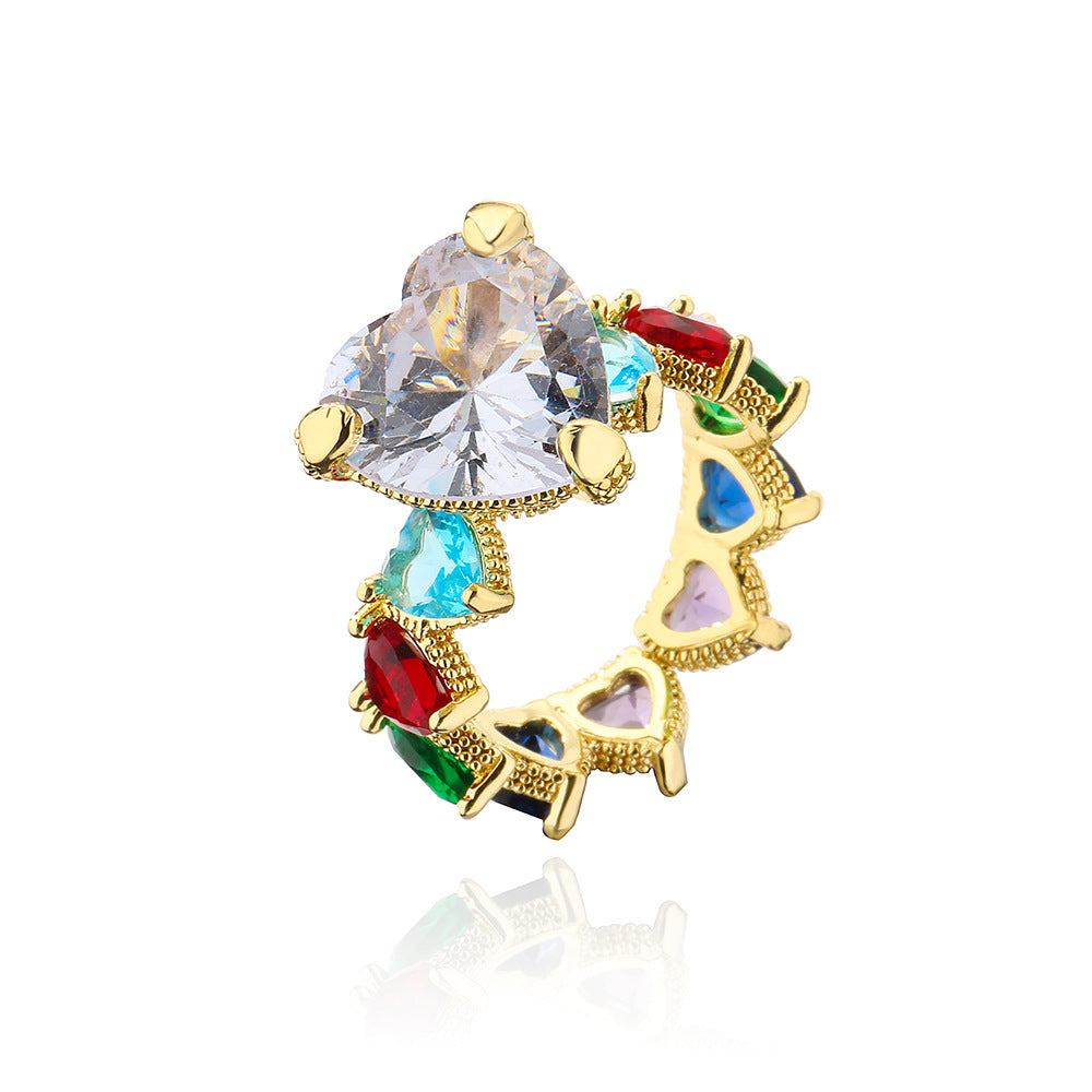 Golden Heart & Iris Shape Full Stones Ring