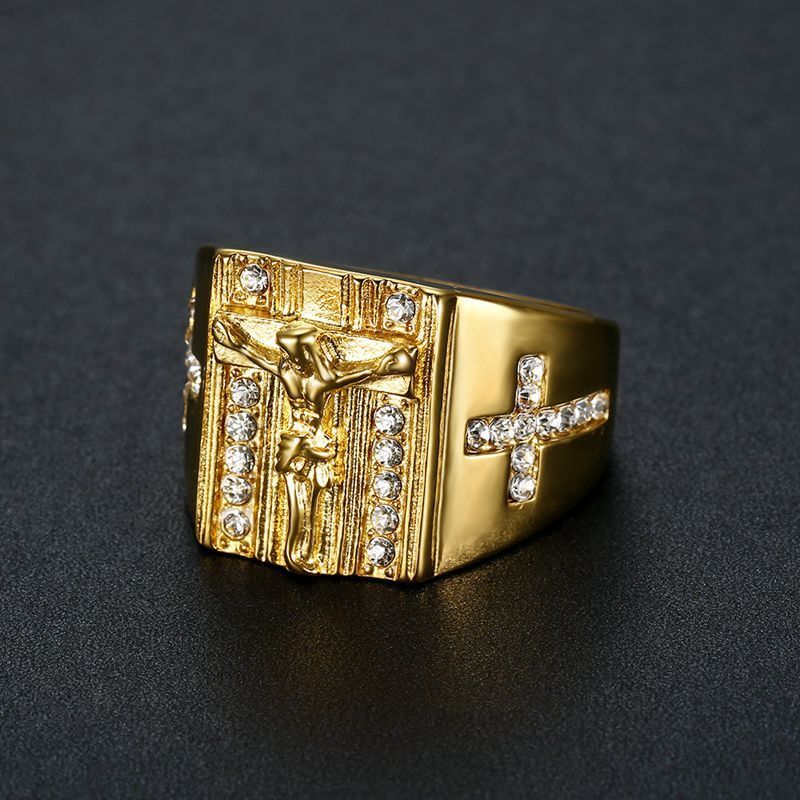 HIPHOP Polished Gold Plated Inlaid Zircon Ring for Men