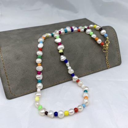 Stained Glass Bead Pearl Necklace