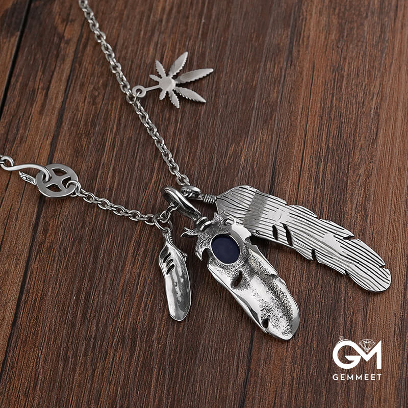 Titanium Steel Angel Wish Crystal Feather Necklace