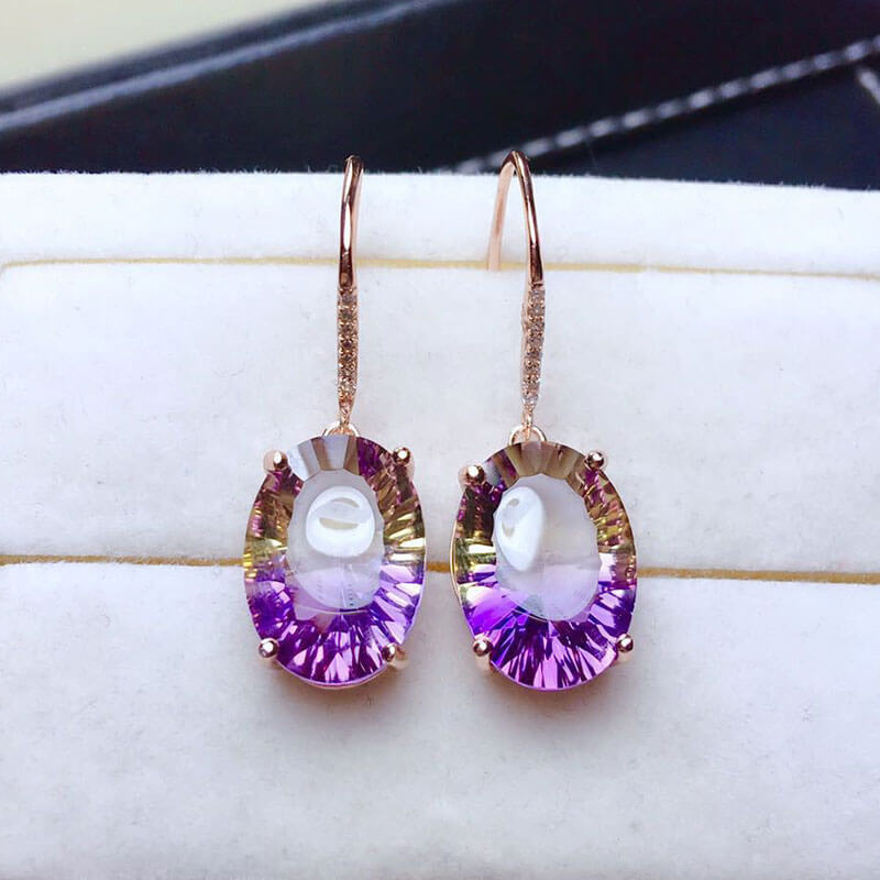 Brilliant Purple Citrine Drop Earrings Expertly Inlaid Tourmaline Earrings