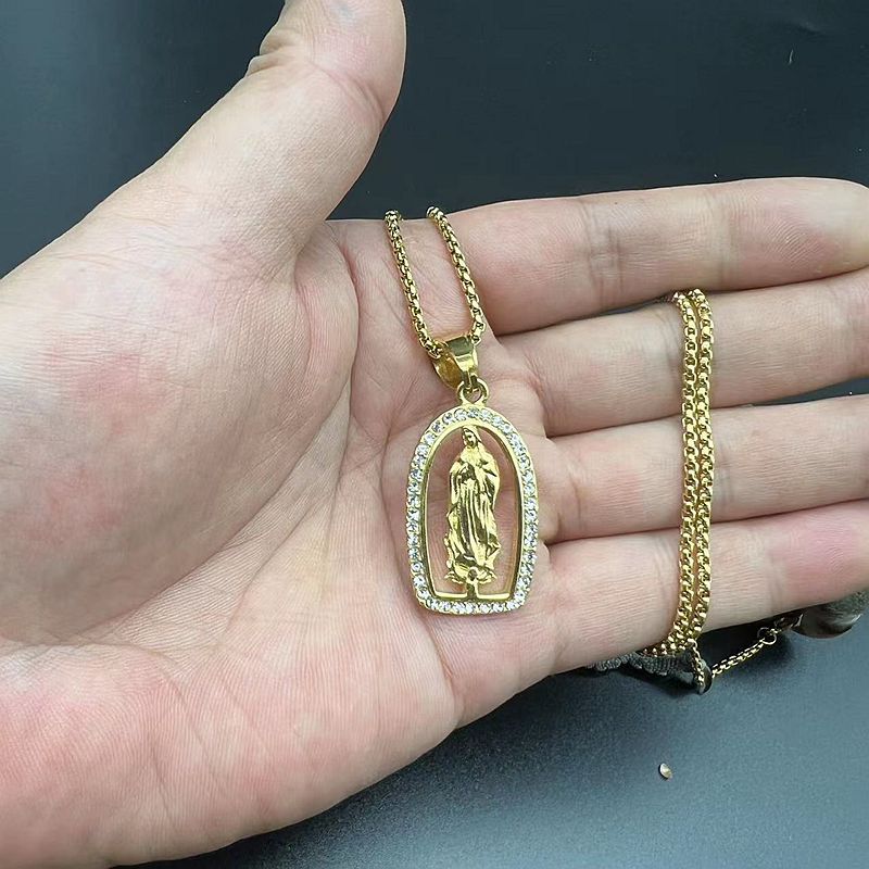 Hip Hop Gold Plated Zircon Virgin Mary Pendant