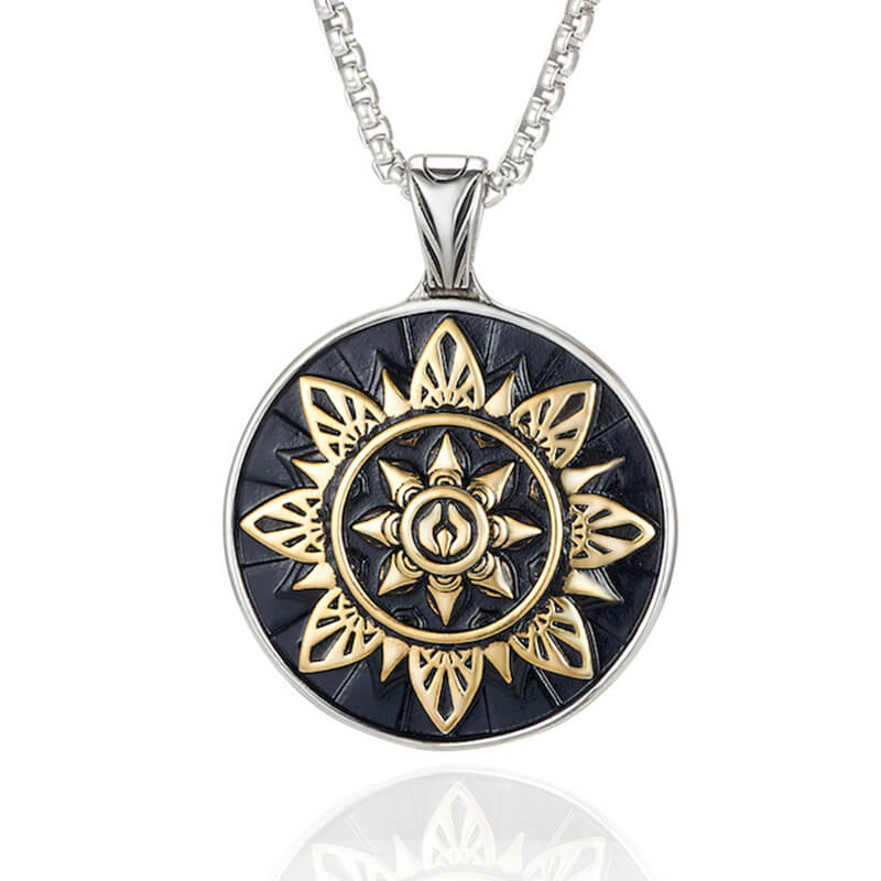 Sunflower Titanium Steel Gold Round Brand Necklace