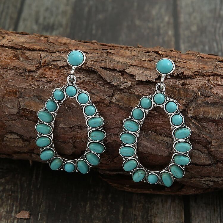 Waterdrop Cutout Set Turquoise Stud Bohemia Earrings