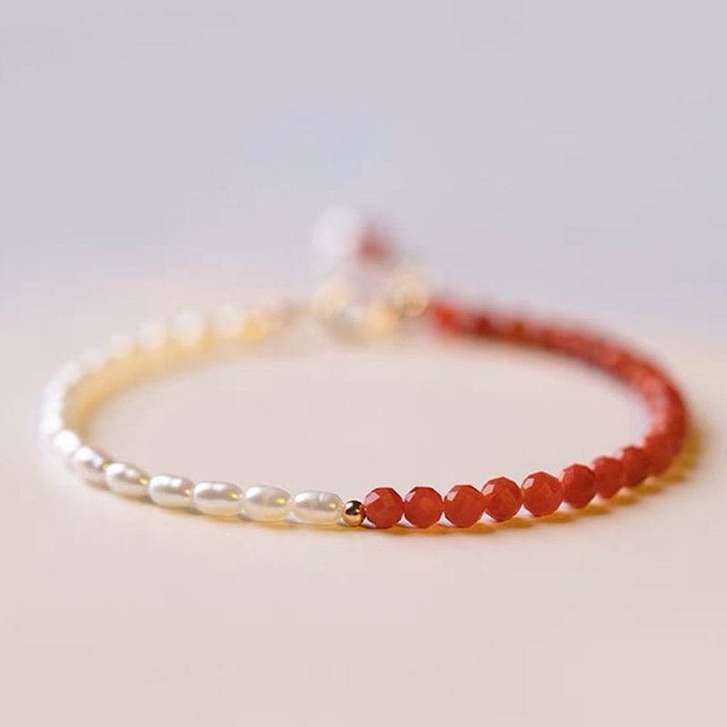 Red Agate With Pearl Gemstone Bracelet