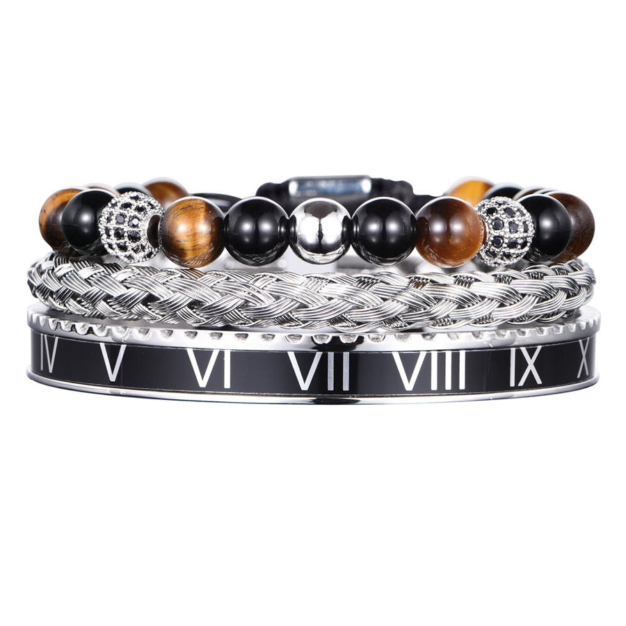 Roman Numeral Conquer Bangle Bracelet Set