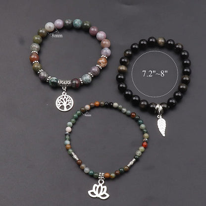 Life of Tree Lotus & Leaf Symbol Indian Agate Bracelet