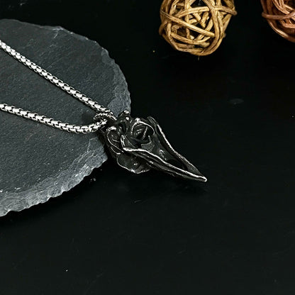 Vintage Viking Raven Crow Skull Necklace