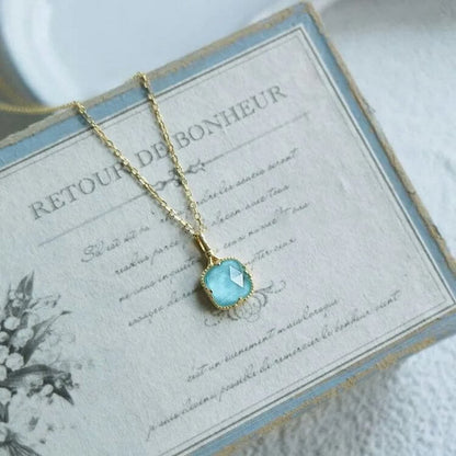 Square Faceted Aquamarine Necklace