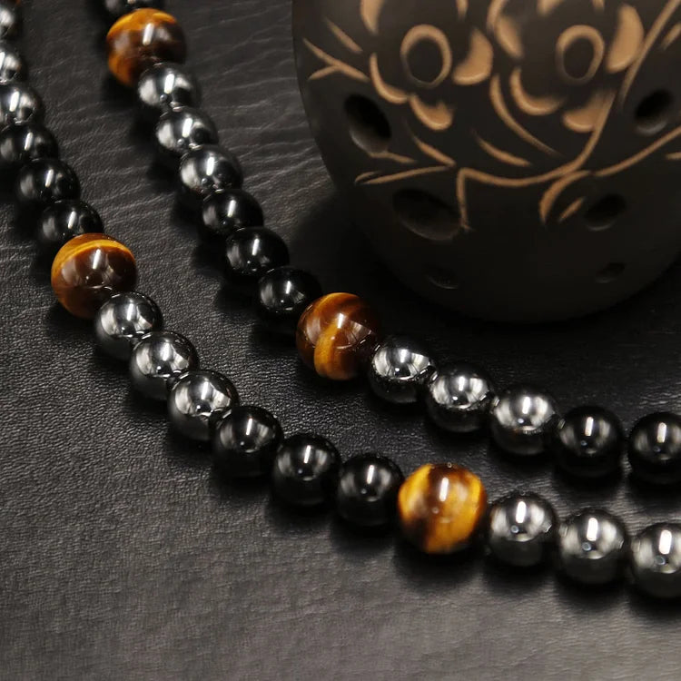 Healing Crystal Obsidian Tiger Eye Hematite Beads Necklace