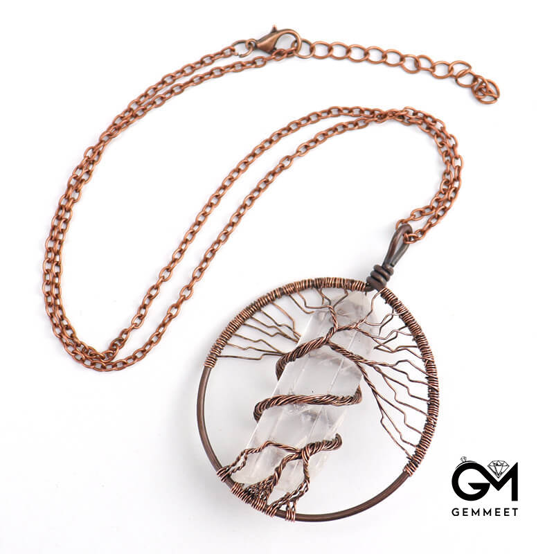 Irregular Crystal Pillar Tree of Life Pendant Necklace