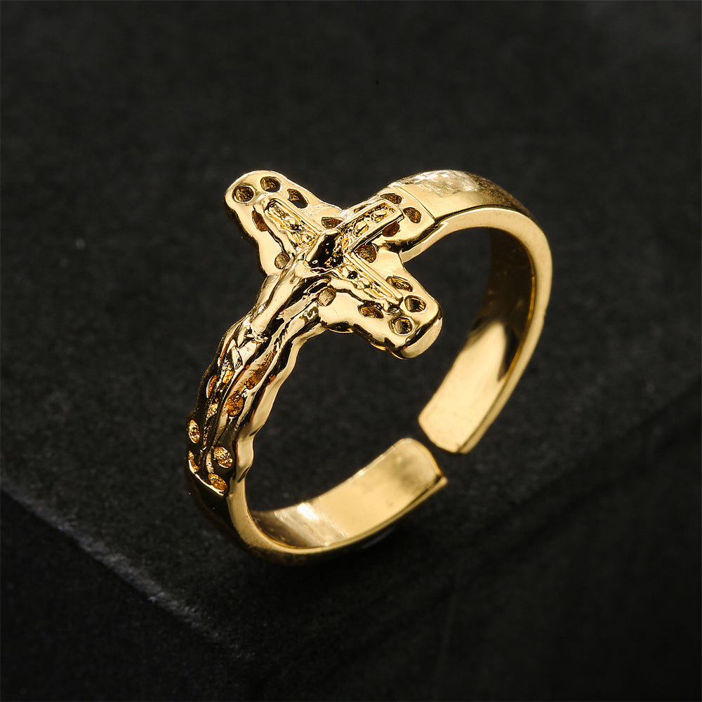 Golden Cross Shape Band Ring