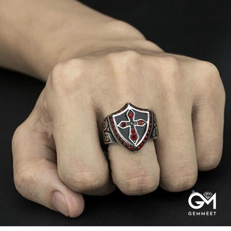 Punk Cross Red Zircon Ring