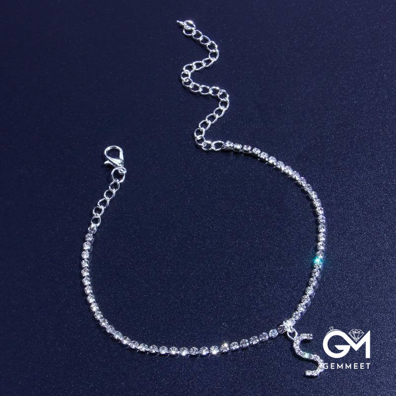 Letter A and S Alloy Zircon Anklet