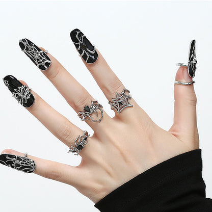 Metal Spider Inlaid with Black Zircon Cool Style Fashion Ring