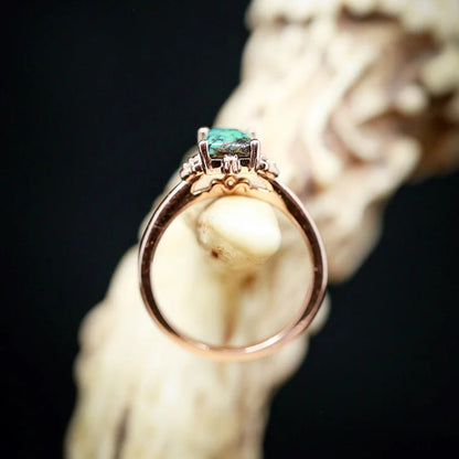 Square Turquoise Engagement Ring With Diamond Ring