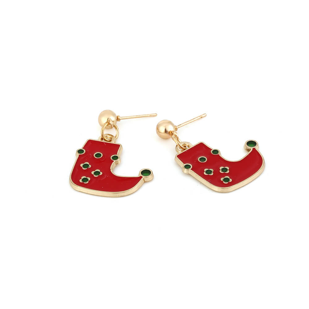 Christmas Cute Alloy Drip Oil Boot Earrings Simple Versatile Christmas Stocking Earrings