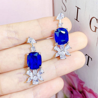 Simulated Sri Lanka Sapphire Stud Earrings Bright Zircon Earrings for Women