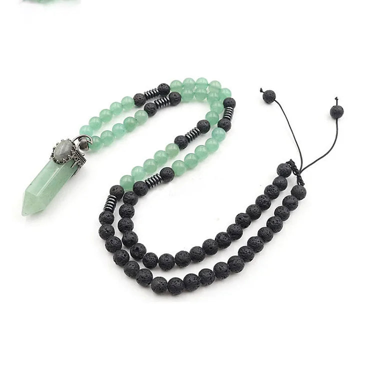 Natural Crystal Hexagon Prism Pendant Mala Necklace