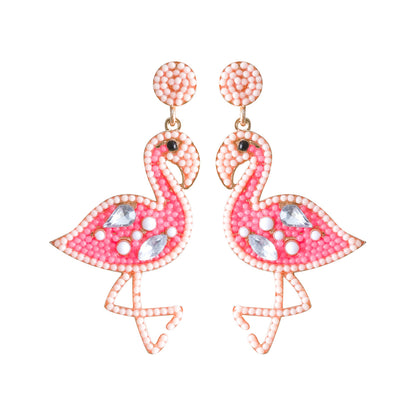 Cartoon Flamingo Creative Personalized Rice Beads Inlaid Zircon Earrings