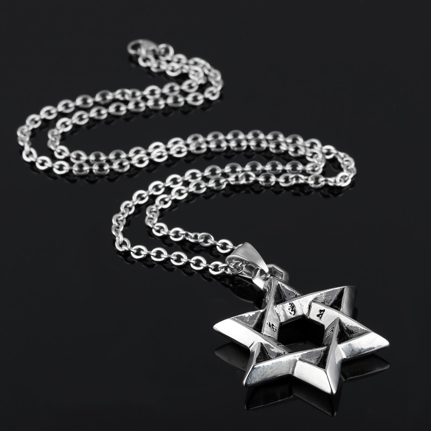 Titanium Steel Hexagram Pendant Chain Necklace