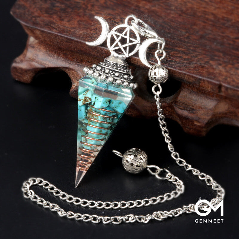 Colored Stone Resin Crystal Hexagon Cone Spirit Pendulum