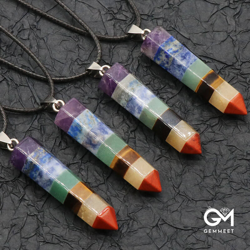 Crystal Colored Stone Mosaic Hexagon Column Pendant