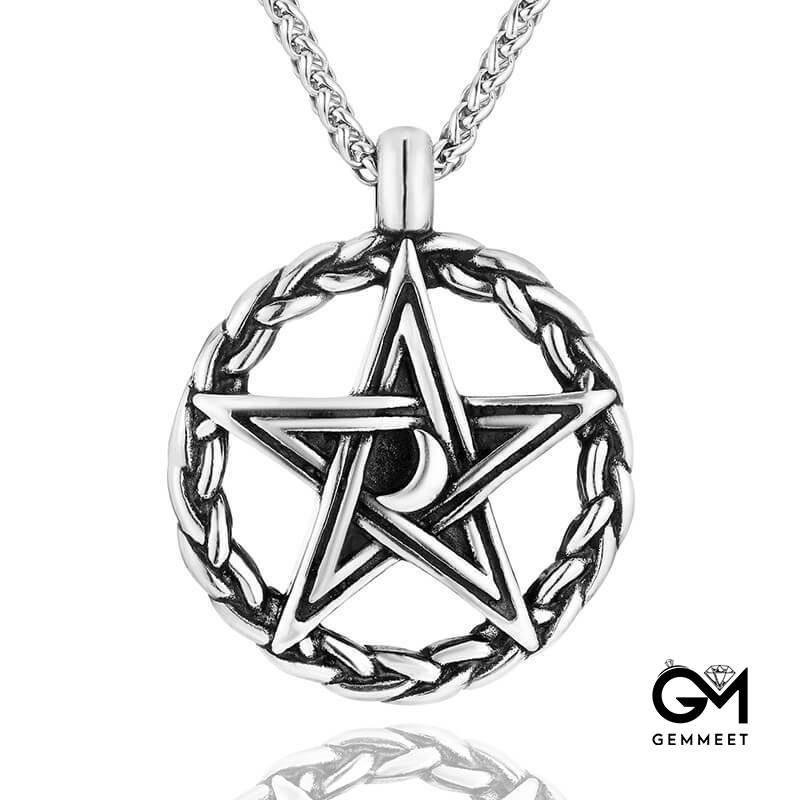 Stainless Steel Pentagram Moon Necklace