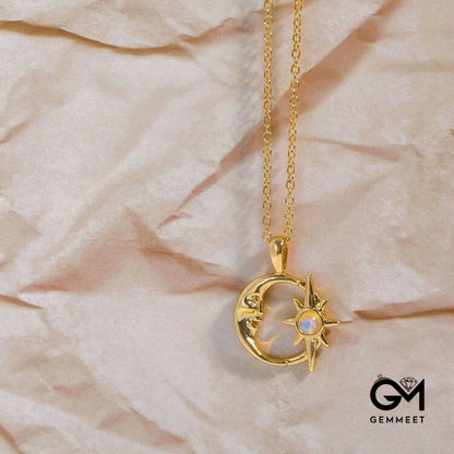 Opal Hollow Star Moon Clavicle Necklace